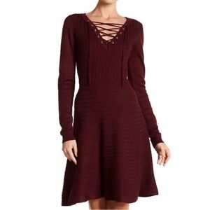 NWT Nina Leonard Burgundy S Lace-Up Dress Bella‎ Dark Academia Whimsigoth Indie
